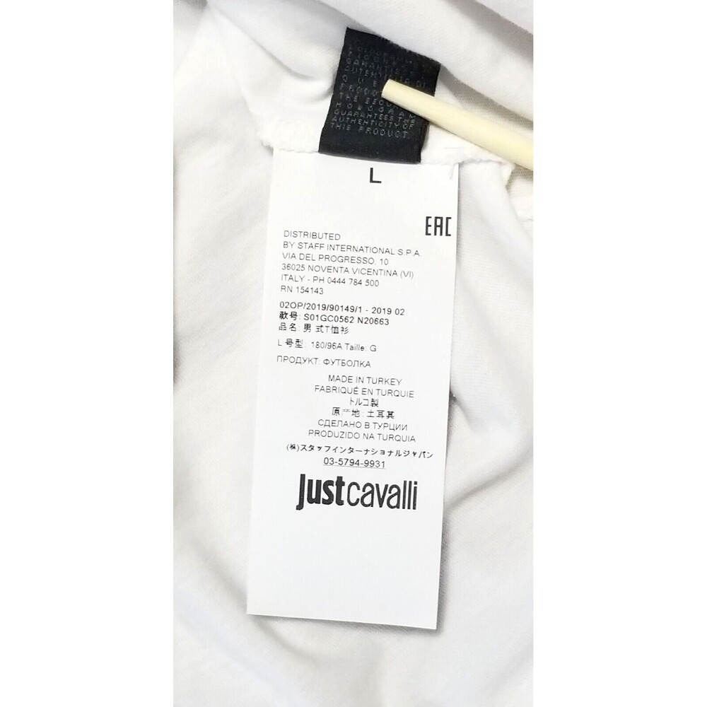 NWT JUST CAVALLI Men's White T Shirt Black Triangle Graphic Sz Large Tee Logo - Picture 11 of 12